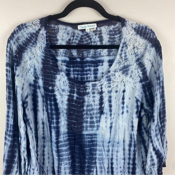 CLAUDIA Richard Tie Dye Boho Floral Lace Blouse XL Blue - Picture 3 of 11